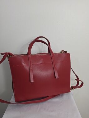 Zsts Classic Red Leather Tote Bag with Removable Strap